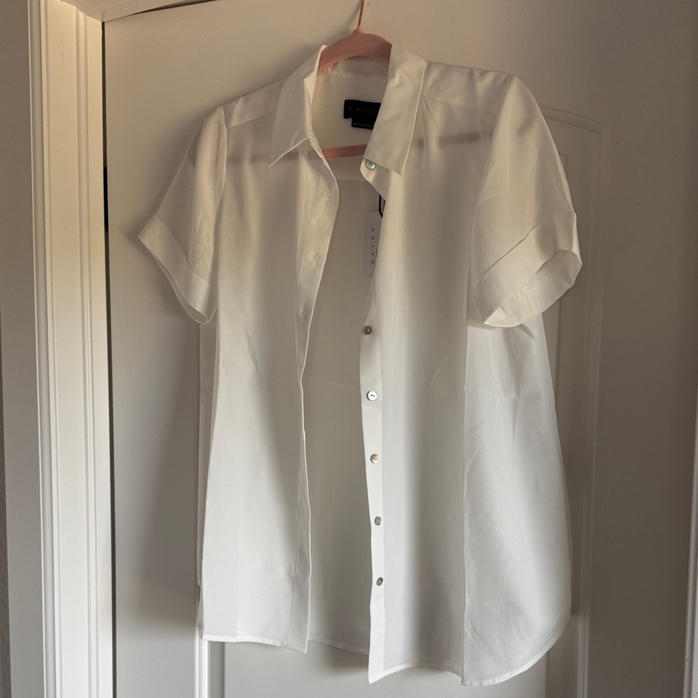 HATCH White Short-Sleeve Button-Up Shirt NWT